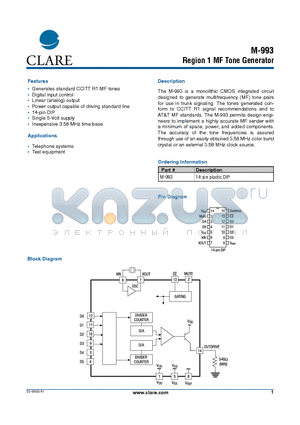 M-993 datasheet - Region 1 MF Tone Generator