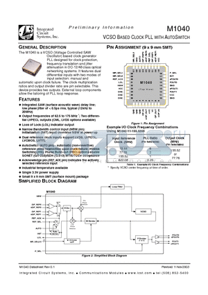 M1040 datasheet - VCSO BASED CLOCK PLL WITH AUTOSWITCH