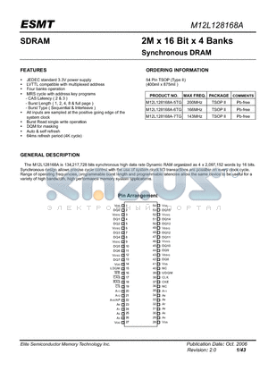 M12L128168A-5TG datasheet - 2M x 16 Bit x 4 Banks Synchronous DRAM