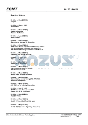 M12L16161A-7BG datasheet - 512K x 16Bit x 2Banks Synchronous DRAM