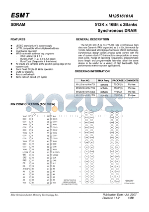 M12S16161A-7TG datasheet - 512K x 16Bit x 2Banks Synchronous DRAM