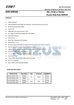 M13S128168A datasheet - 2M x 16 Bit x 4 Banks Double Data Rate SDRAM