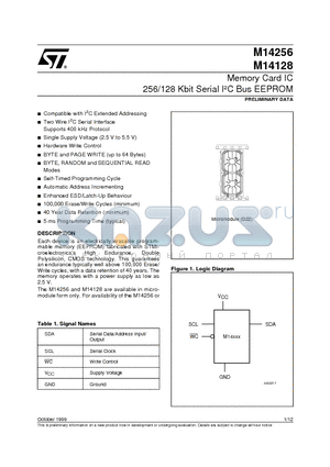 M14256 datasheet - Memory Card IC 256/128 Kbit Serial IbC Bus EEPROM