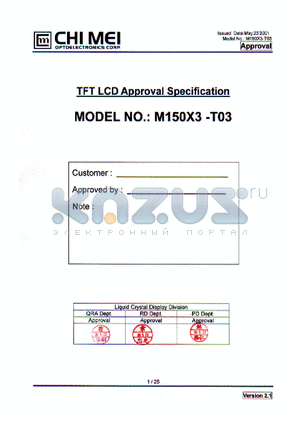 M150X3-T03 datasheet - 15.0 TFT Liquid Crystal Display module