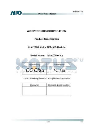 M150XN07_07 datasheet - 15.0 XGA Color TFT-LCD Module