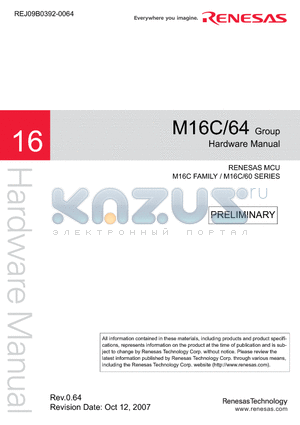 M16C64 datasheet - RENESAS MCU M16C FAMILY / M16C/60 SERIES