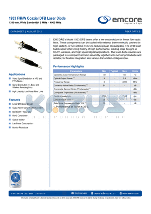 1933F-B-DI-A-SA-06-B datasheet - Coaxial DFB Laser Diode