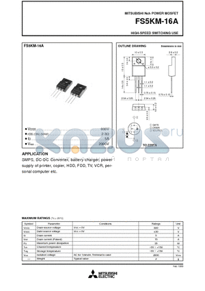 FS5KM-16A datasheet - Nch POWER MOSFET HIGH-SPEED SWITCHING USE