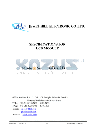 GB162D datasheet - SPECIFICATIONS FOR LCD MODULE