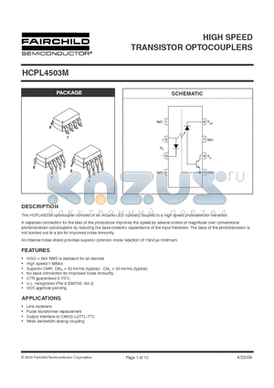 HCPL4503TM datasheet - HIGH SPEED TRANSISTOR OPTOCOUPLERS