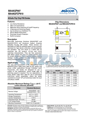 MA4AGP907_2 datasheet - AlGaAs Flip Chip PIN Diodes