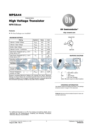 MPSA44RLRA datasheet - High Voltage Transistor