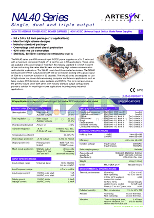NAL40-7617 datasheet - 40W AC/DC Universal Input Switch Mode Power Supplies