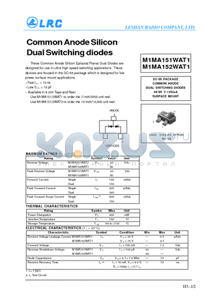 M1MA151WAT1 datasheet - Common Anode Silicon Dual Switching diodes