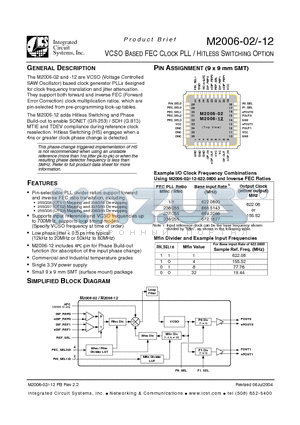 M2006-02 datasheet - VCSO BASED FEC CLOCK PLL / HITLESS SWITCHING OPTION