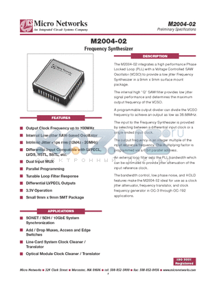 M2004-02-666.5143 datasheet - Frequency Synthesizer