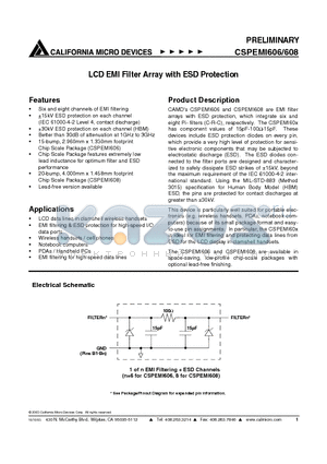 CSPEMI608G datasheet - LCD EMI Filter Array with ESD Protection