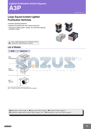 A3PA-7010-2 datasheet - Large Square-bodied Lighted Pushbutton Switches