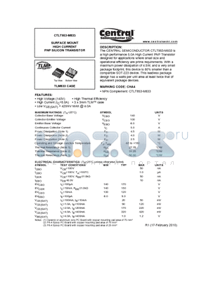 CTLT953-M833 datasheet - SURFACE MOUNT HIGH CURRENT PNP SILICON TRANSISTOR