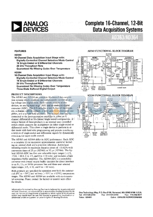 AD364RSD datasheet - COMPLETE 16 CHANNEL 12-BIT DATA ACQUISITION SYSTEMS