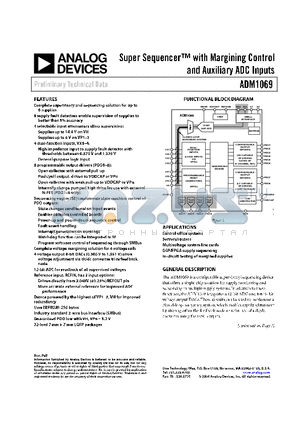 ADM1069ACP-REEL7 datasheet - SUPER SEQUENCER-TM WITH MARGINING CONTROL AND AUXILIARY ADC INPUTS