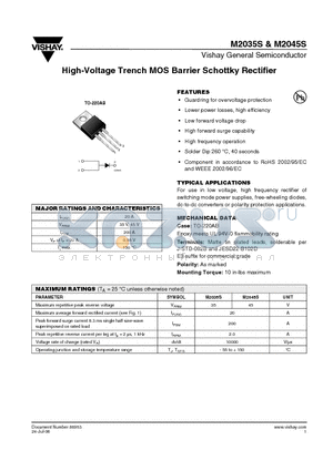 M2045S-E3/4W datasheet - High-Voltage Trench MOS Barrier Schottky Rectifier