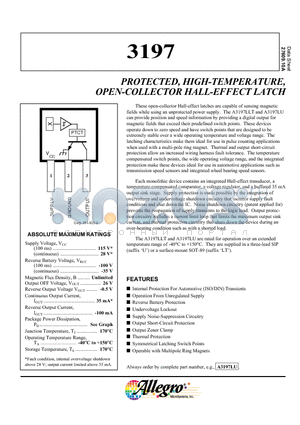 A3197LU datasheet - PROTECTED, HIGH-TEMPERATURE, OPEN-COLLECTOR HALL-EFFECT LATCH