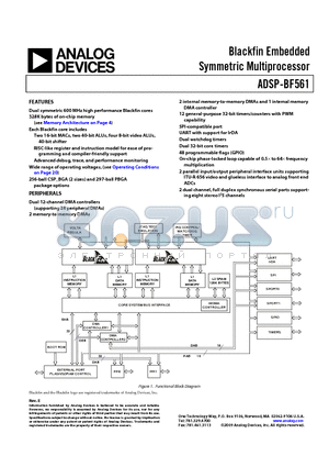 ADSP-BF561SKBCZ-6A datasheet - Blackfin Embedded Symmetric Multiprocessor