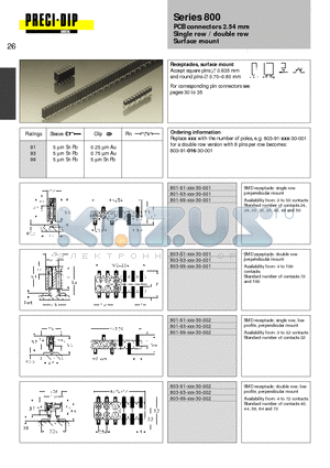 801-99-016-30-001 datasheet - PCB connectors 2.54 mm Single row / double row Surface mount