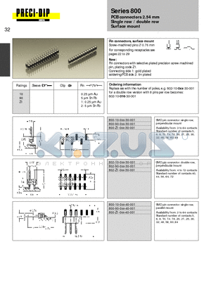 800-10-016-40-001 datasheet - PCB connectors 2.54 mm Single row / double row Surface mount