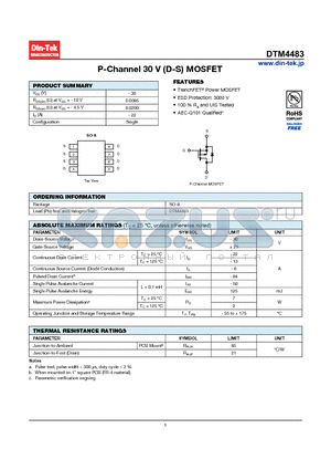 DTM4483 datasheet - P-Channel 30 V (D-S) MOSFET ESD Protection: 3000 V