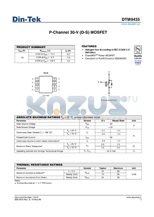 DTM9435 datasheet - P-Channel 30-V (D-S) MOSFET