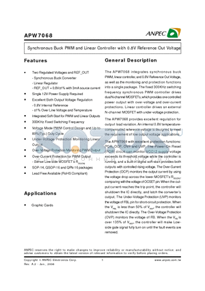 APW7068QAE-TYL datasheet - Synchronous Buck PWM and Linear Controller with 0.8V Reference Out Voltage