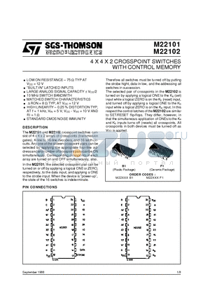 M22101 datasheet - WITH CONTROL MEMORY 4 X 4 X 2 CROSSPOINT SWITCHES