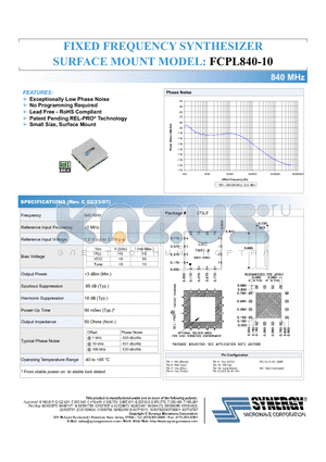FCPL840-10 datasheet - FIXED FREQUENCY SYNTHESIZER