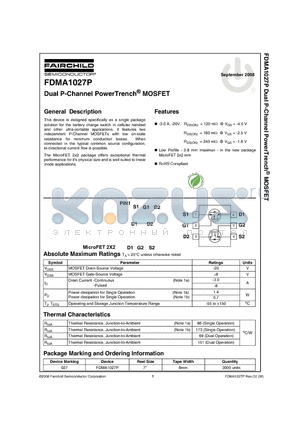 FDMA1027P_08 datasheet - Dual P-Channel PowerTrench^ MOSFET