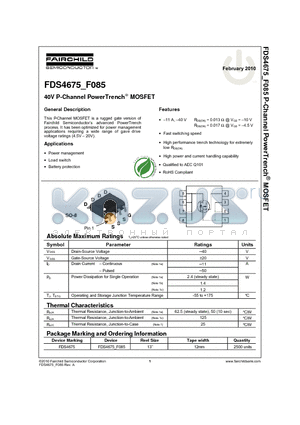 FDS4675_10 datasheet - 40V P-Channel Power TrenchMOSFET