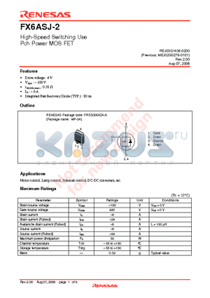 FX6ASJ-2-T13 datasheet - High-Speed Switching Use Pch Power MOS FET