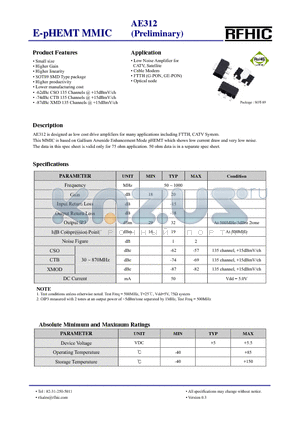 AE312 datasheet - E-pHEMT MMIC