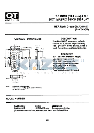 GMA26481C datasheet - 2.3 INCH (58.4 mm) 4X8 DOT MATRIX STICK DISPLAY