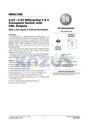 NB6L72M datasheet - 2.5V / 3.3V Differential 2 X 2 Crosspoint Switch with CML Outputs
