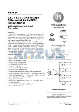 NB7L14MNTXG datasheet - 2.5V / 3.3V 7GHz/10Gbps Differential 1:4 LVPECL Fanout Buffer