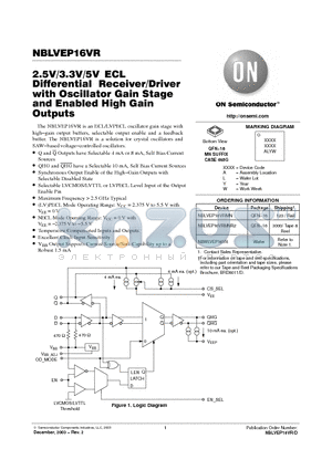 NBLVEP16VRMNR2 datasheet - 2.5V/3.3V/5V ECL Differential  Receiver/Driver with Oscillator Gain Stage and Enabled High Gain Outputs