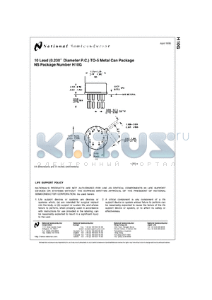 H10G datasheet - 10 Lead (0.230 Diameter P.C.) TO-5 Metal Can Package