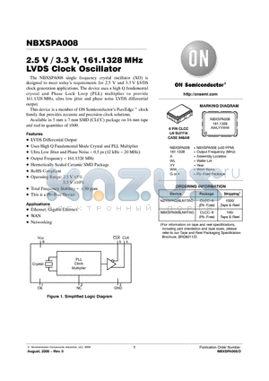 NBXSPA008LN1TAG datasheet - 2.5 V / 3.3 V, 161.1328MHz LVDS Clock Oscillator
