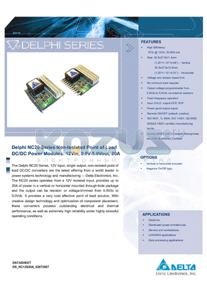 NC12S0A0H20PRFA datasheet - Delphi NC20 Series Non-Isolated Point of Load DC/DC Power Modules: 12Vin, 0.9V-5.0Vout, 20A
