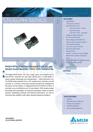 NC12S0A0V06PNFA datasheet - Delphi NC06 Series Non-Isolated Point of Load DC/DC Power Modules: 12Vin, 0.9V~5.0Vout, 6A