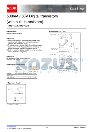 DTD113ZK datasheet - 500mA / 50V Digital transistors