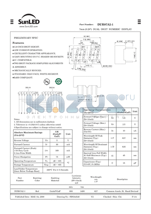 DUR07A2-1 datasheet - 7mm (0.28) DUAL DIGIT NUMERIC DISPLAY