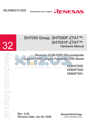 HD64F7051 datasheet - 32-Bit RISC Microcomputer SuperH RISC engine Family/